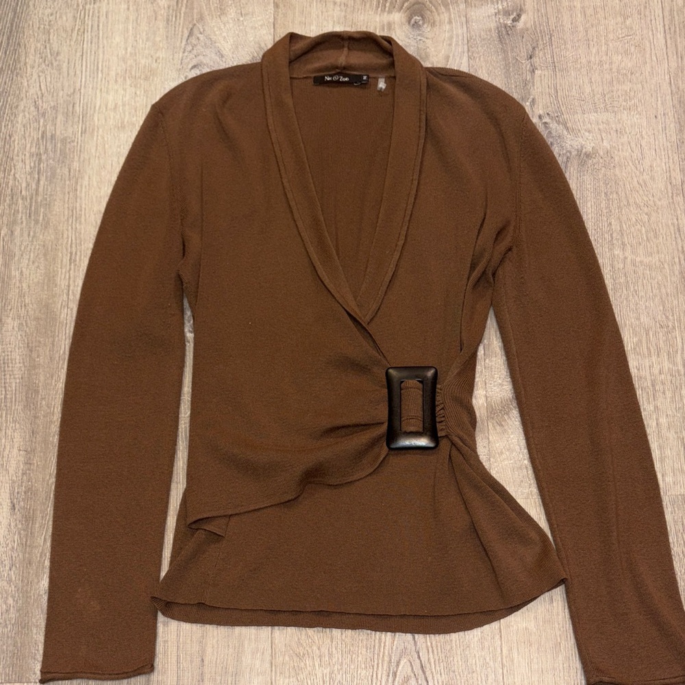 NIC+ZOE Chocolate Wrap Top with Buckle